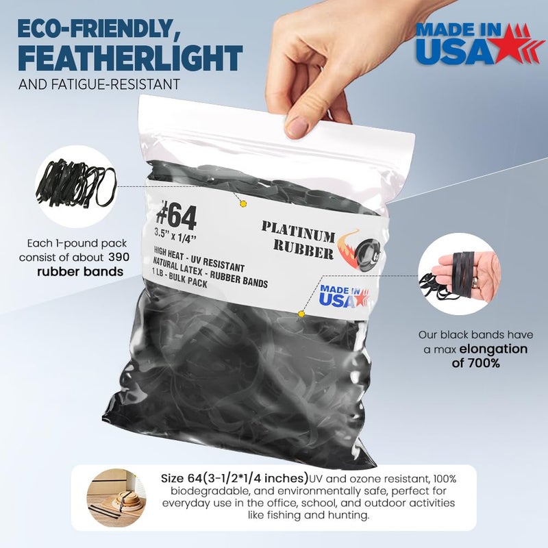 Platinum Rubber Black High Heat UV Resistant #64 Platinum Rubber Crepe Band Made in USA (3 1/2" x 1/4") Large Premium Fishing/Angler Rubberbands (64-1lb) - Image 2